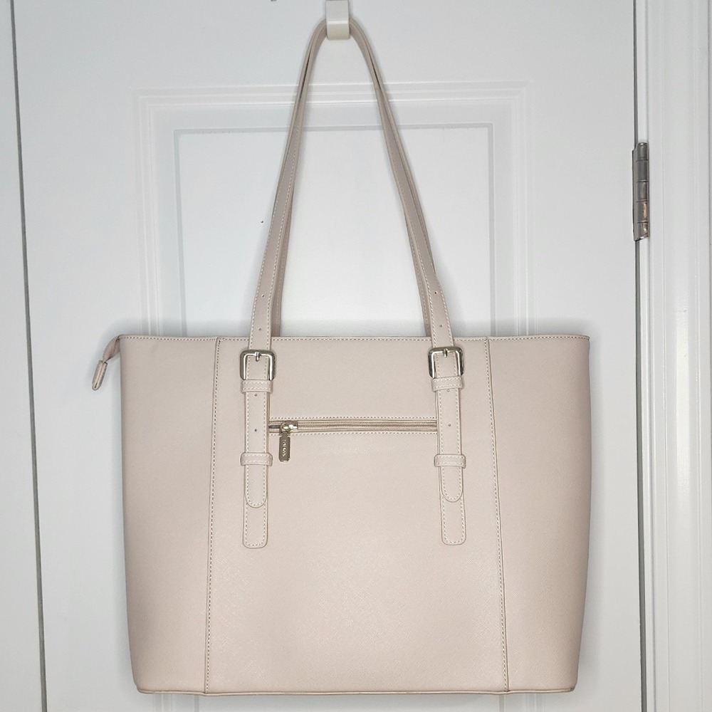LOVEVOOK Pink-Beige Laptop Tote Bag Vegan Leather Work Bag Gold Hardware Large - Picture 2 of 9